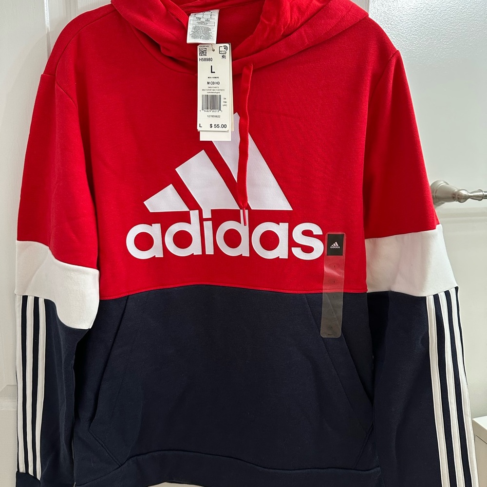Adidas Scarlet Colorblock Men’s 3-Stripes Hoodie - Size L (NWT)